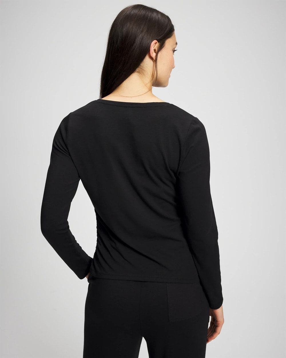 BLACK - Ruched Long Sleeve Pajama Tee