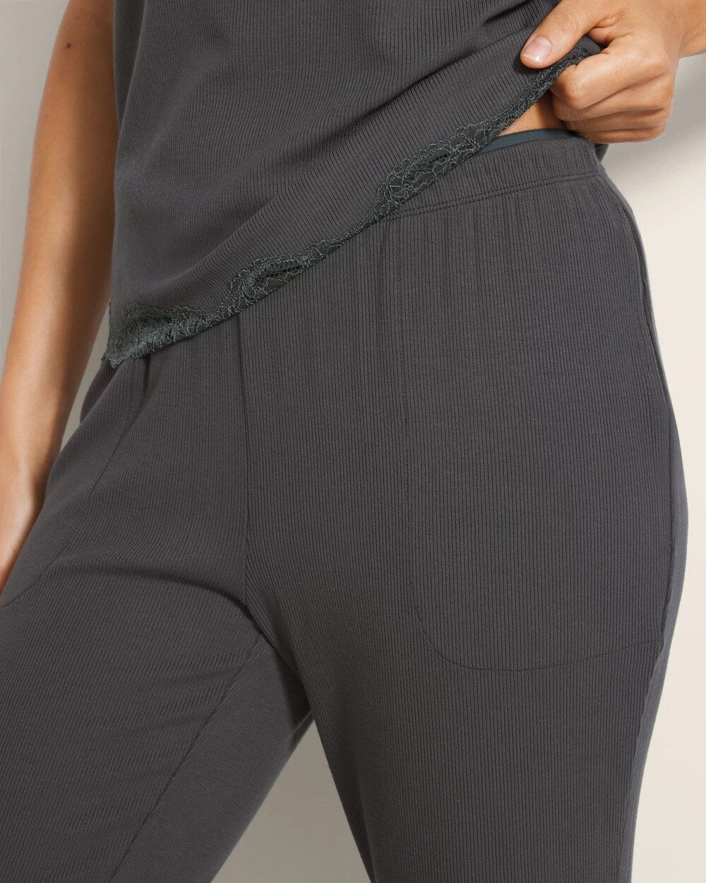 DARK EVERGLADE - Rib Ankle Pajama Pants