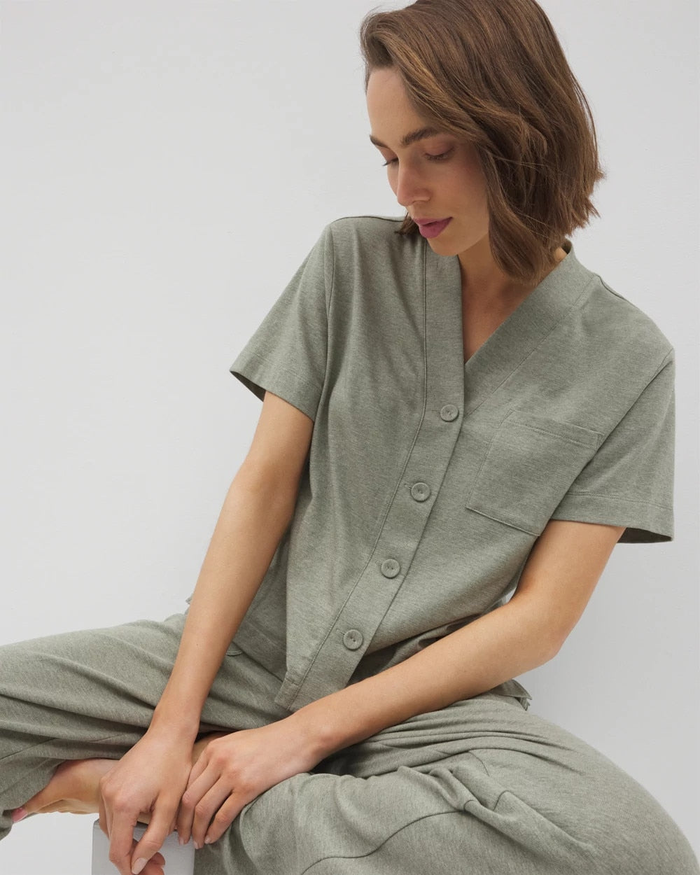 HEATHER HIGHLANDS - Button-Front Pajama Tee