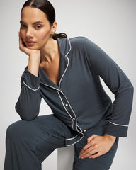 PETROL - Long-Sleeve Notch Collar Pajama Top