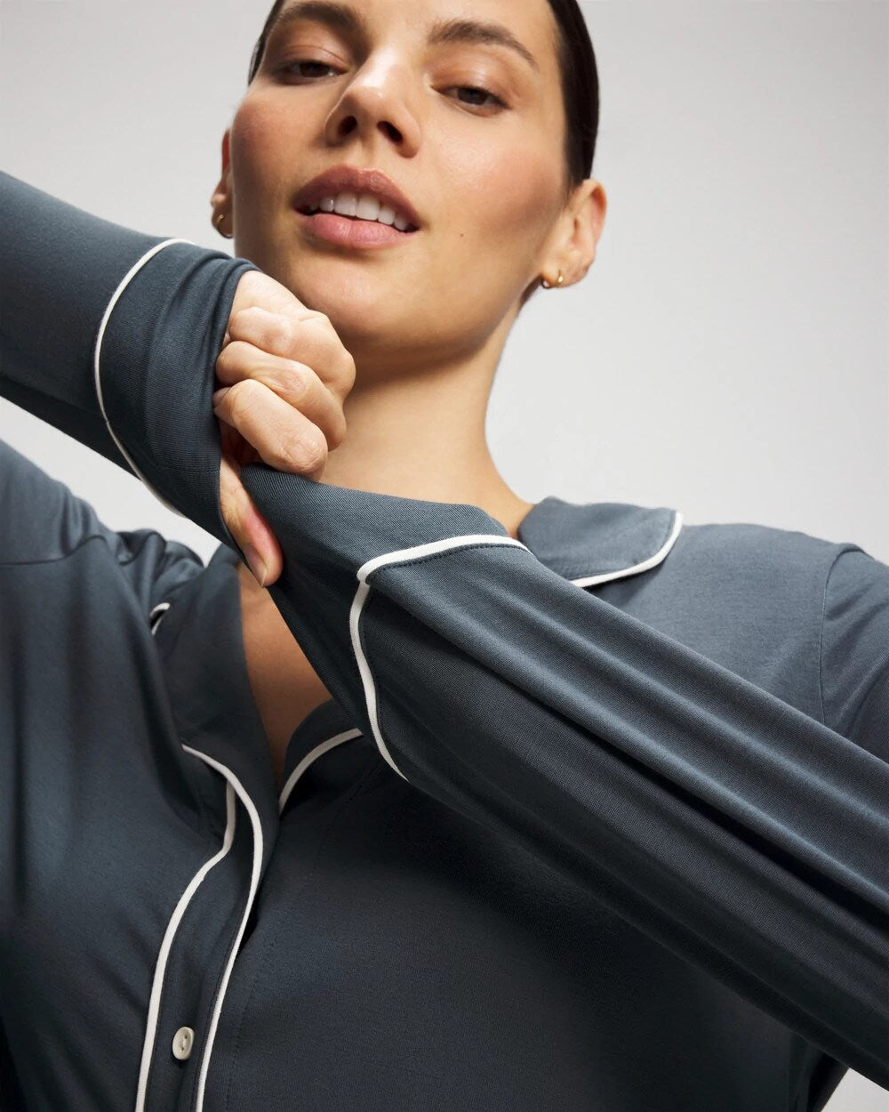 PETROL - Long-Sleeve Notch Collar Pajama Top