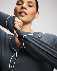 PETROL - Long-Sleeve Notch Collar Pajama Top