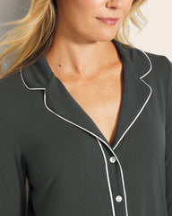 DARK EVERGLADE - Long-Sleeve Notch Collar Pajama Top