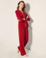 PAINT THE TOWN RED - Long-Sleeve Notch Collar Pajama Top
