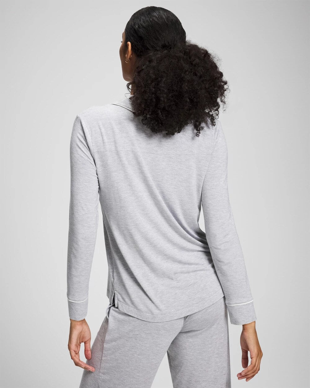 HEATHER OPAL GRAY - Long-Sleeve Notch Collar Pajama Top