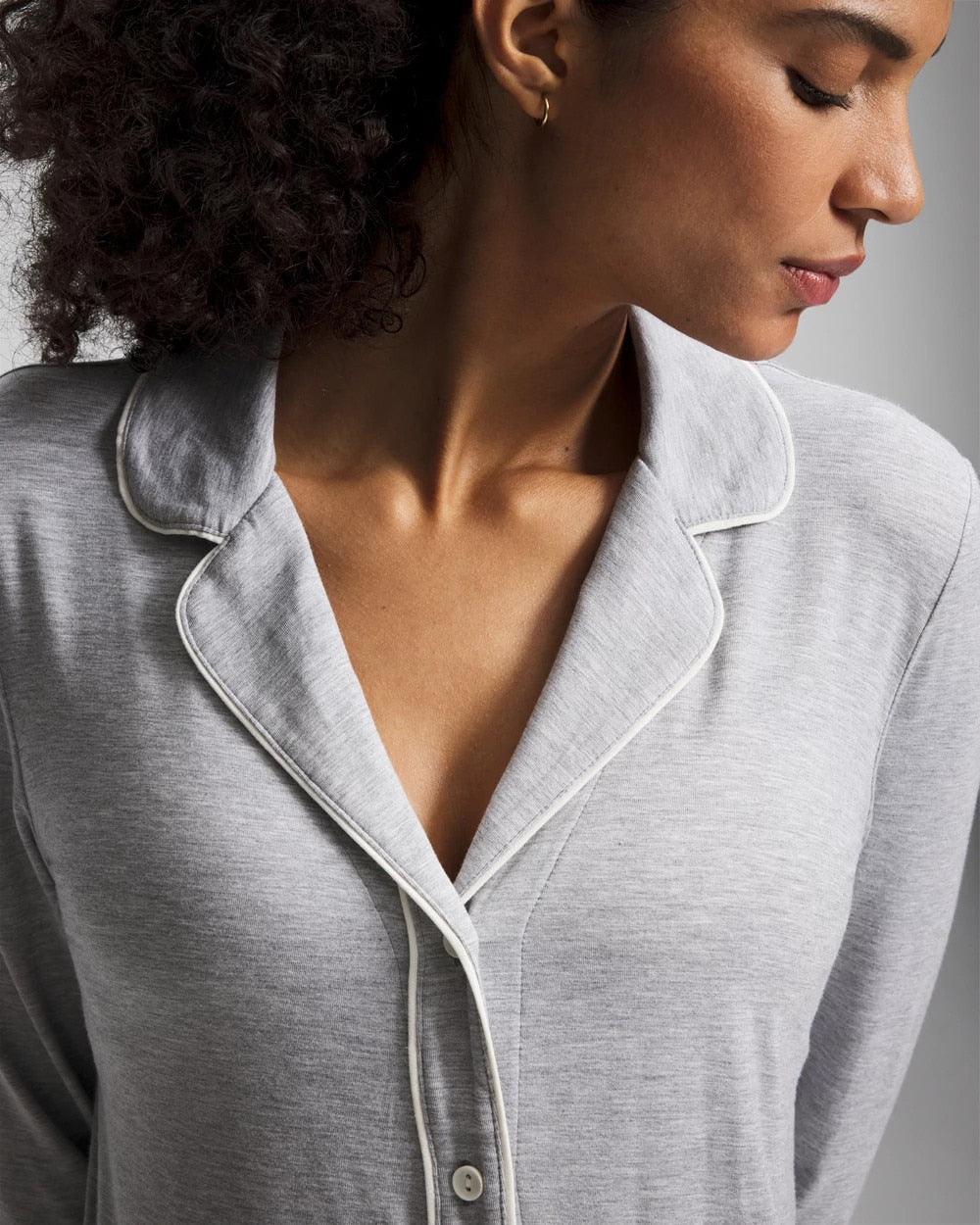 HEATHER OPAL GRAY - Long-Sleeve Notch Collar Pajama Top