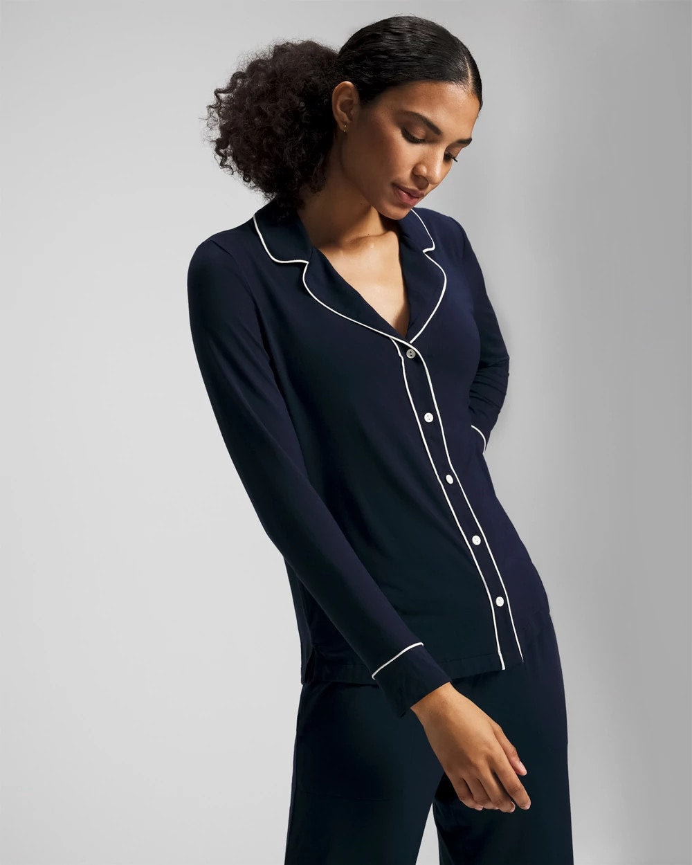 NIGHTFALL NAVY - Long-Sleeve Notch Collar Pajama Top