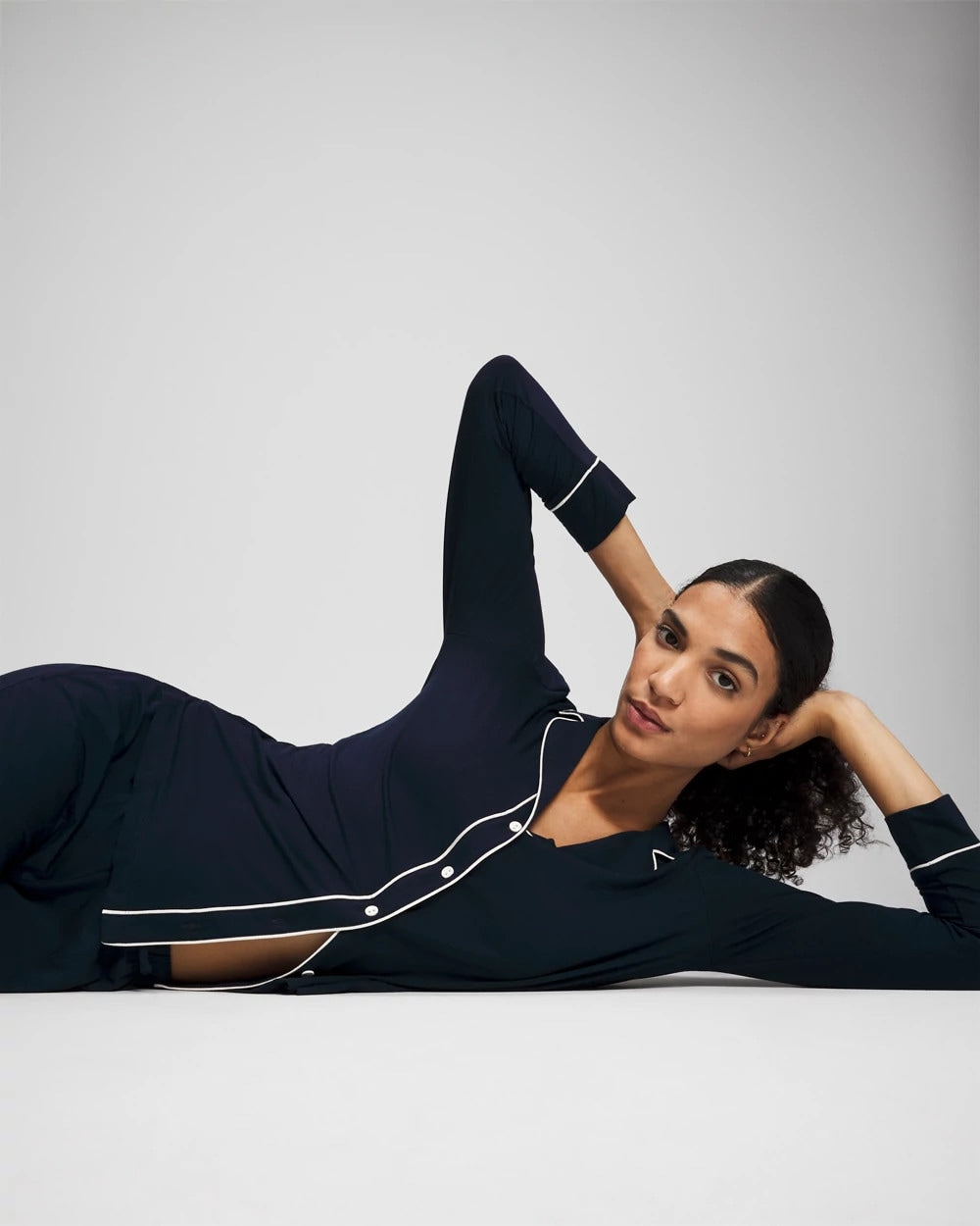 NIGHTFALL NAVY - Long-Sleeve Notch Collar Pajama Top