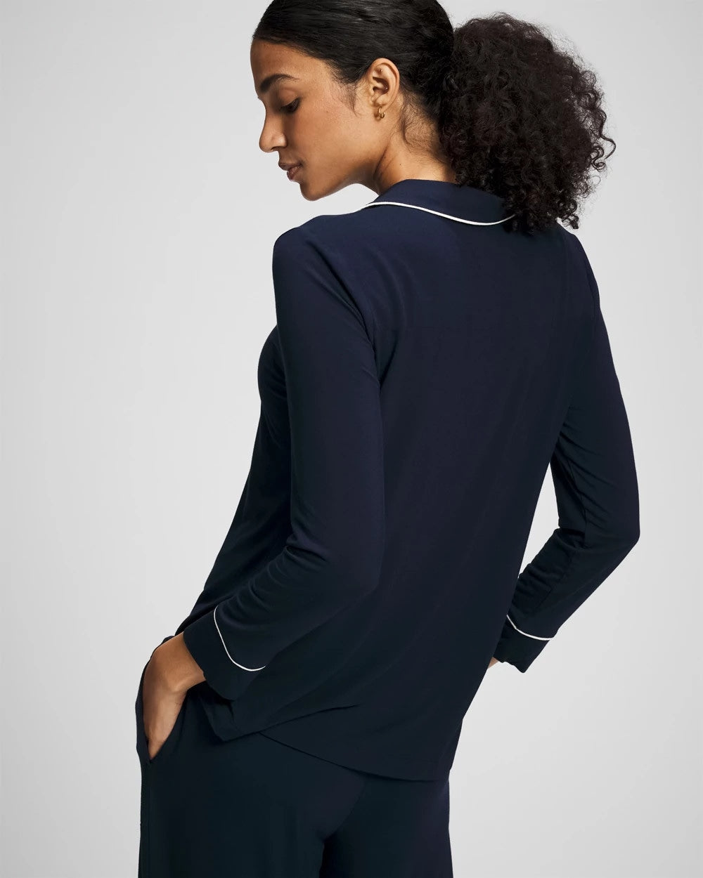 NIGHTFALL NAVY - Long-Sleeve Notch Collar Pajama Top