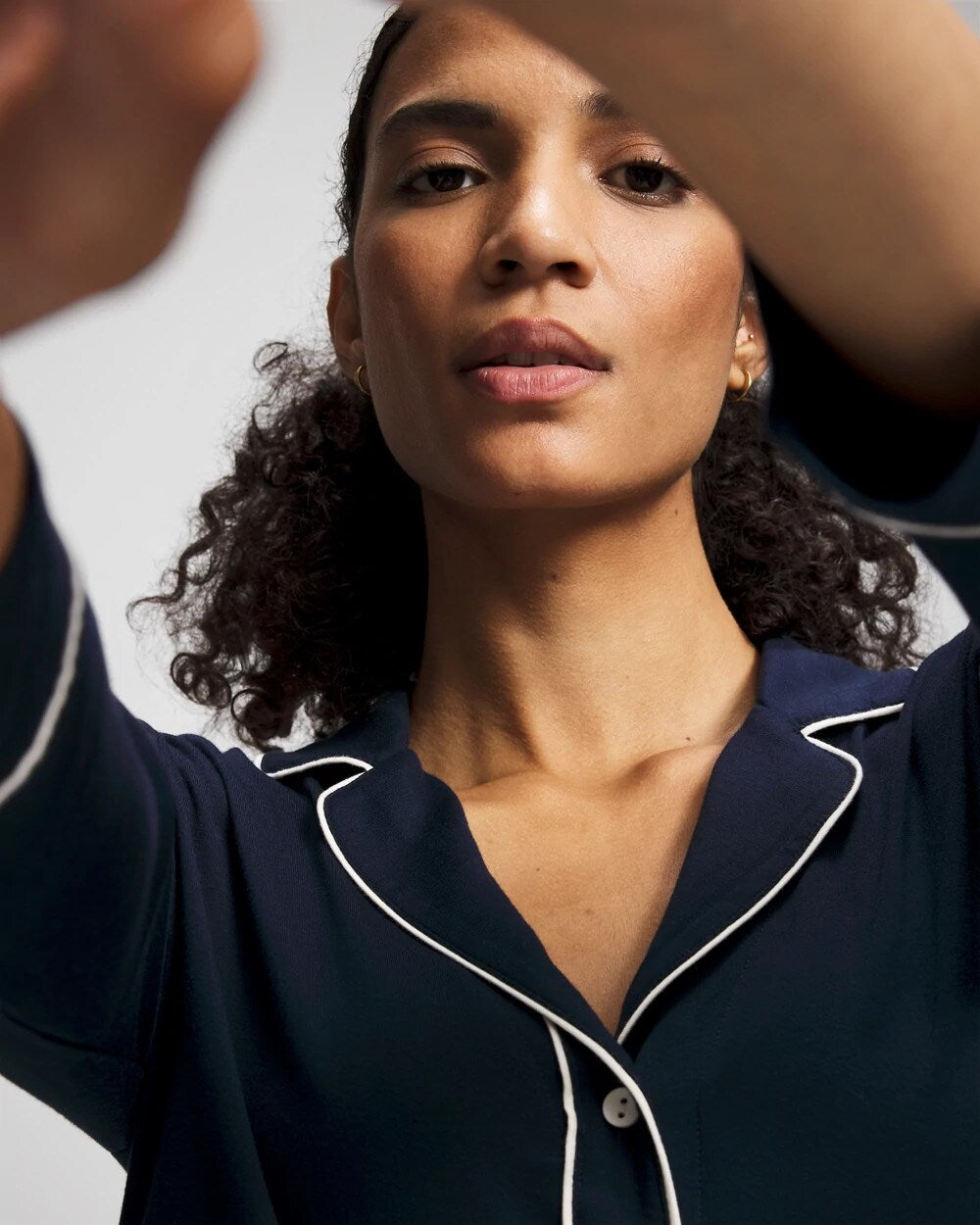 NIGHTFALL NAVY - Long-Sleeve Notch Collar Pajama Top