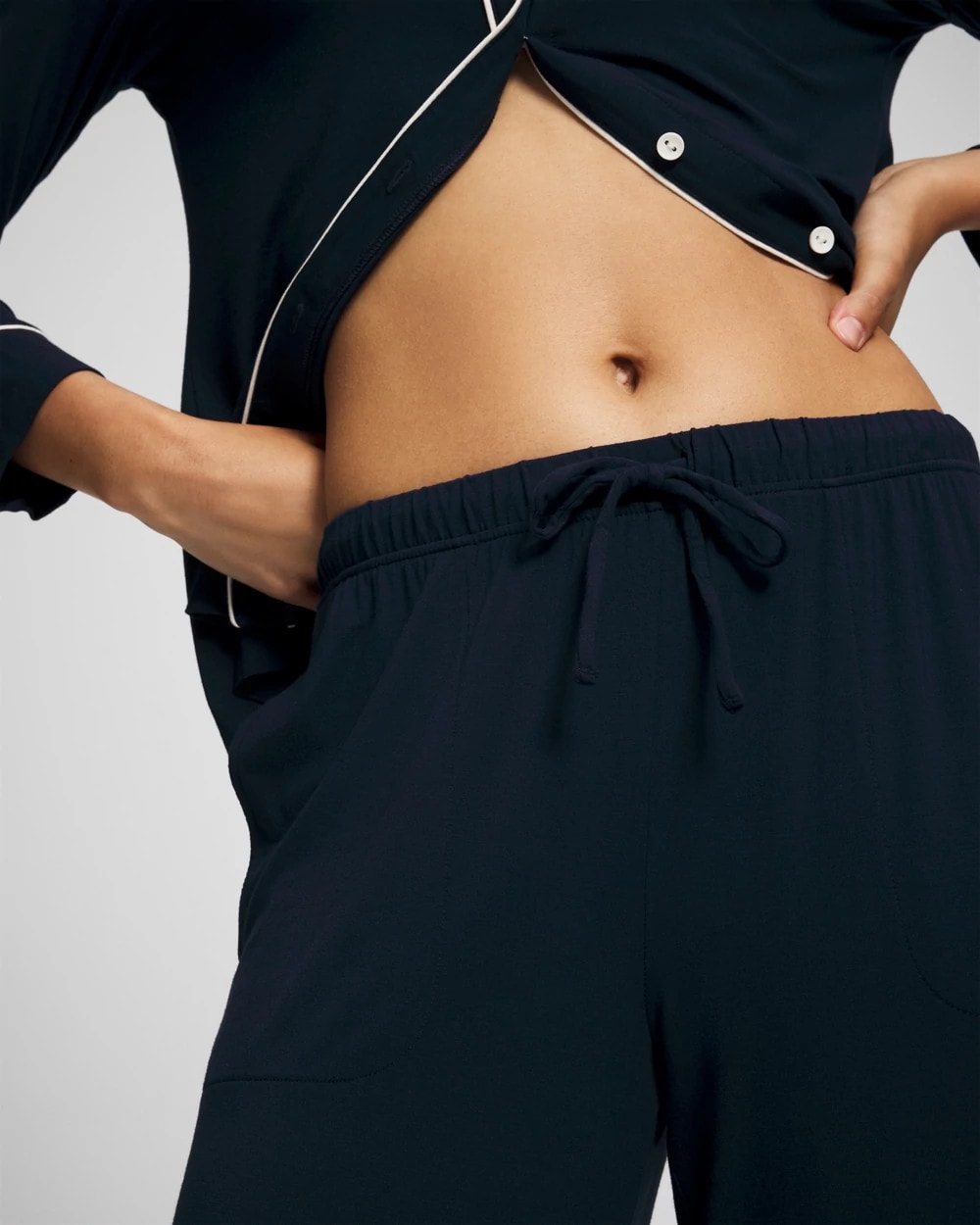 NIGHTFALL NAVY - Solid Piped Pajama Pants
