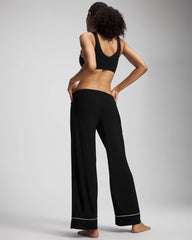 BLACK - Solid Piped Pajama Pants