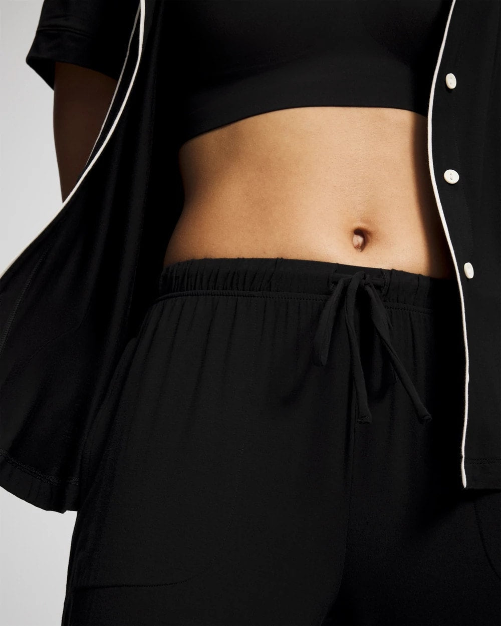 BLACK - Solid Piped Pajama Pants