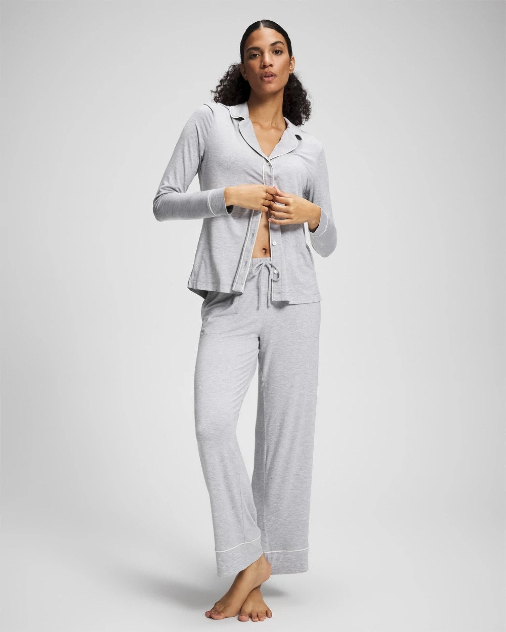 HEATHER OPAL GRAY - Solid Piped Pajama Pants