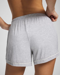 HEATHER OPAL GRAY - Solid Piped Pajama Shorts