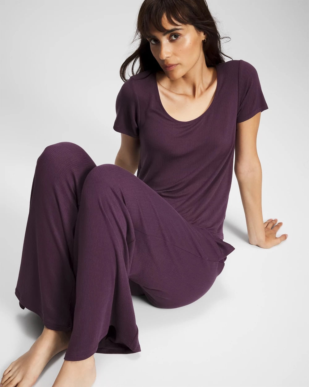 PLUM PERFECT - Lightweight Rib Knit Short Sleeve Pajama Tee
