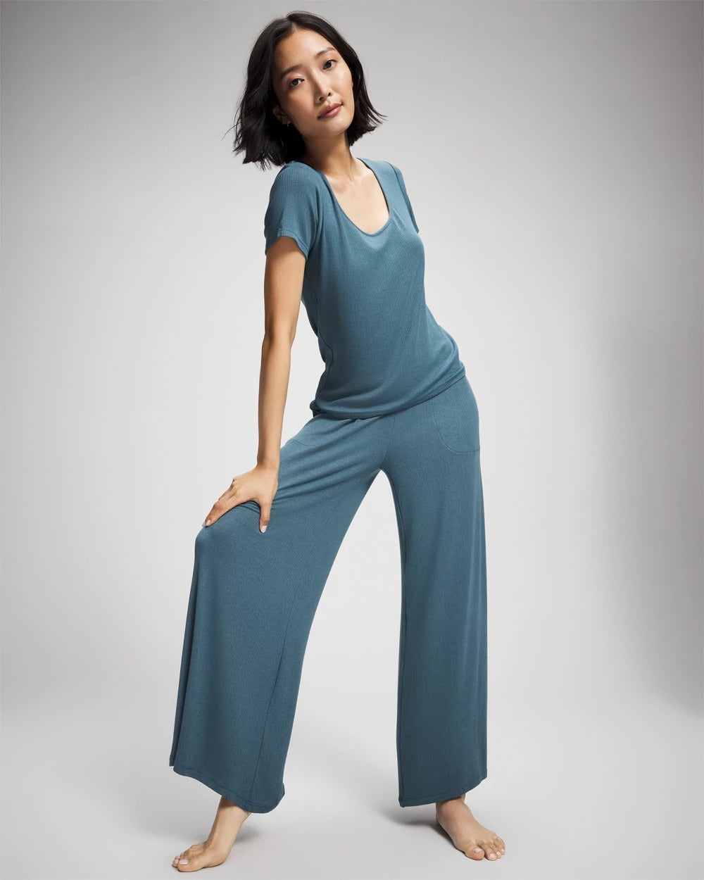 TAPESTRY - Lightweight Rib Knit Short Sleeve Pajama Tee