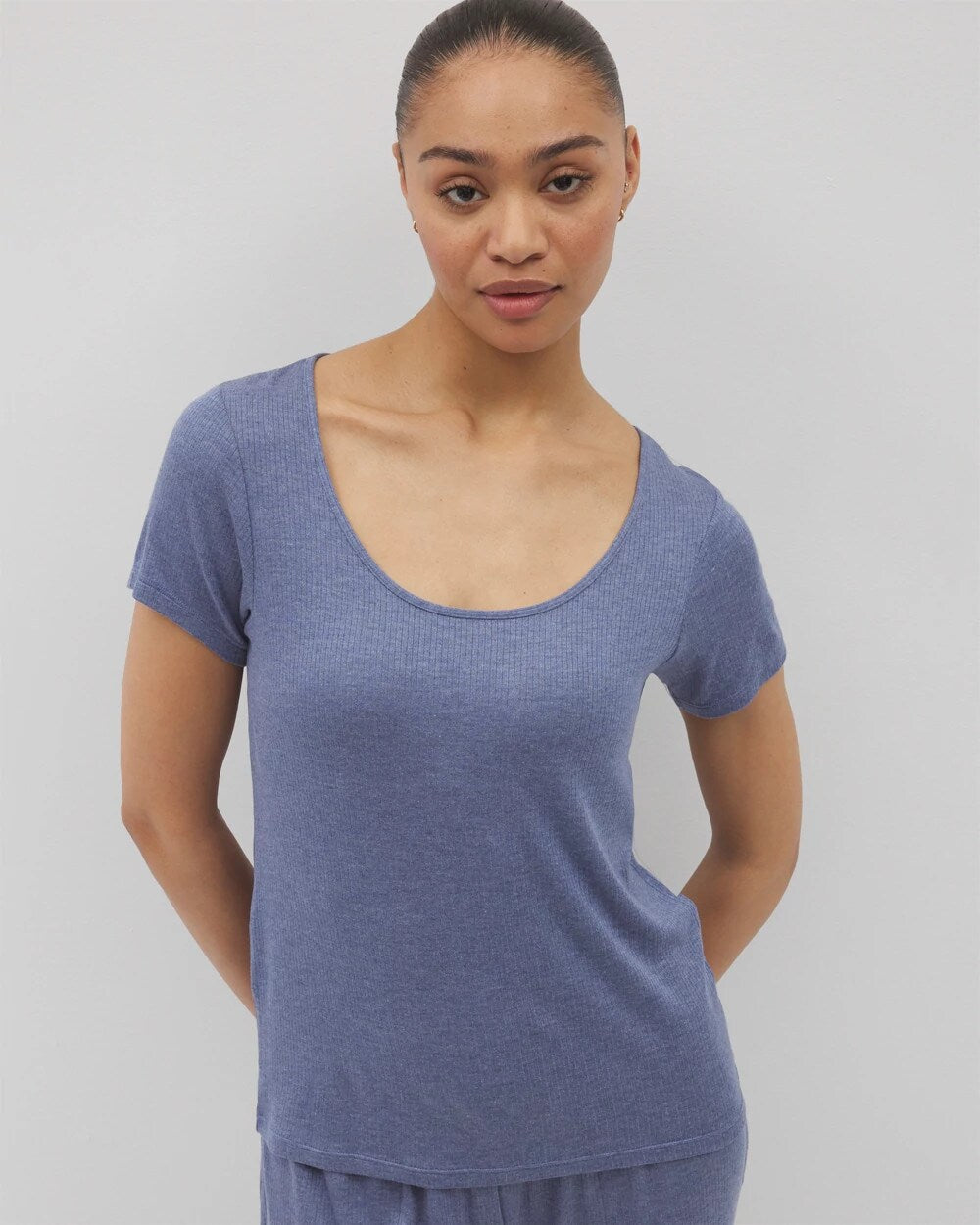 HEATHER DUSK - Lightweight Rib Knit Short Sleeve Pajama Tee