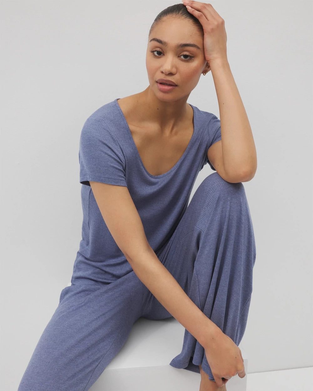 HEATHER DUSK - Lightweight Rib Knit Short Sleeve Pajama Tee