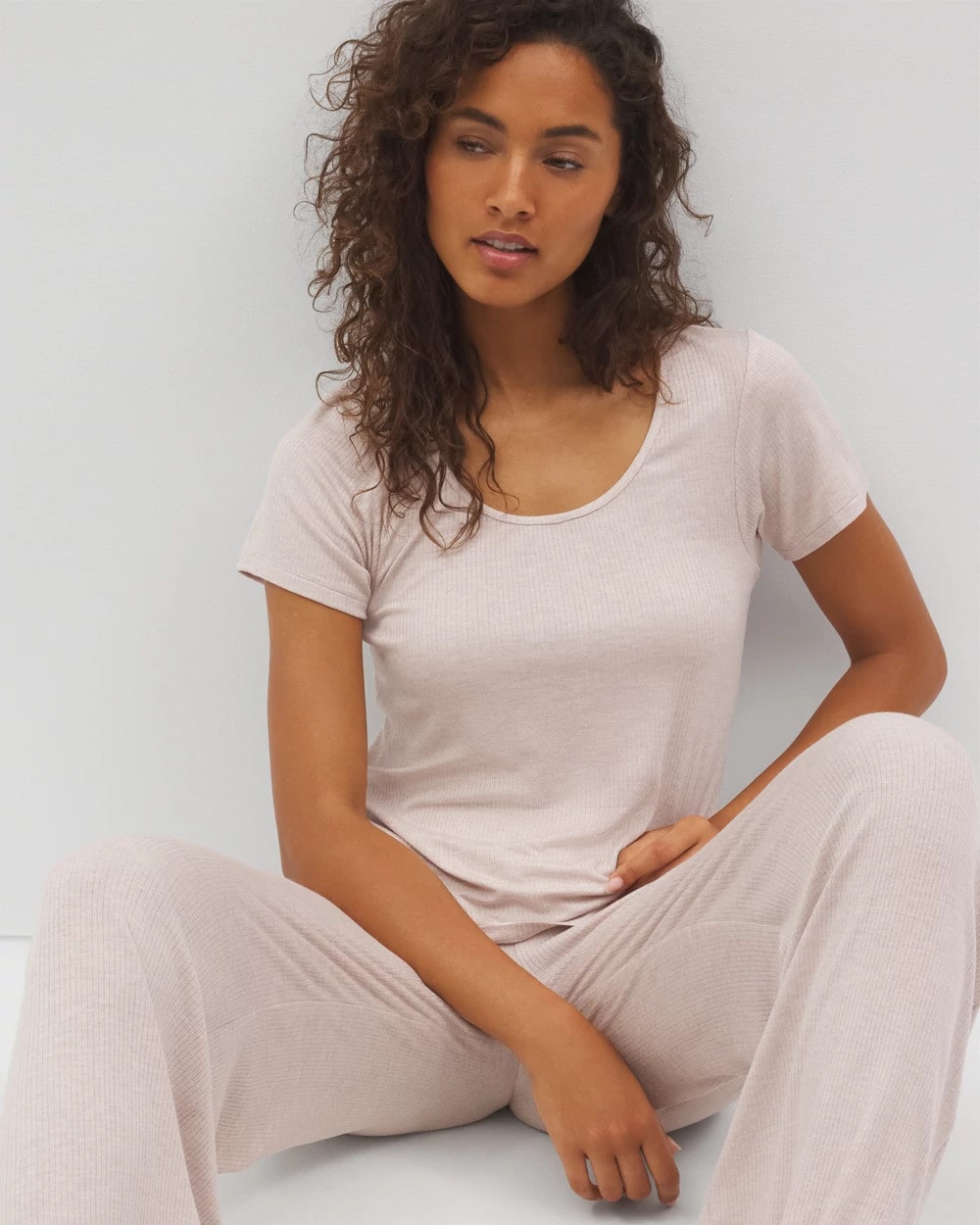 HEATHER BARELY THERE - Lightweight Rib Knit Short Sleeve Pajama Tee
