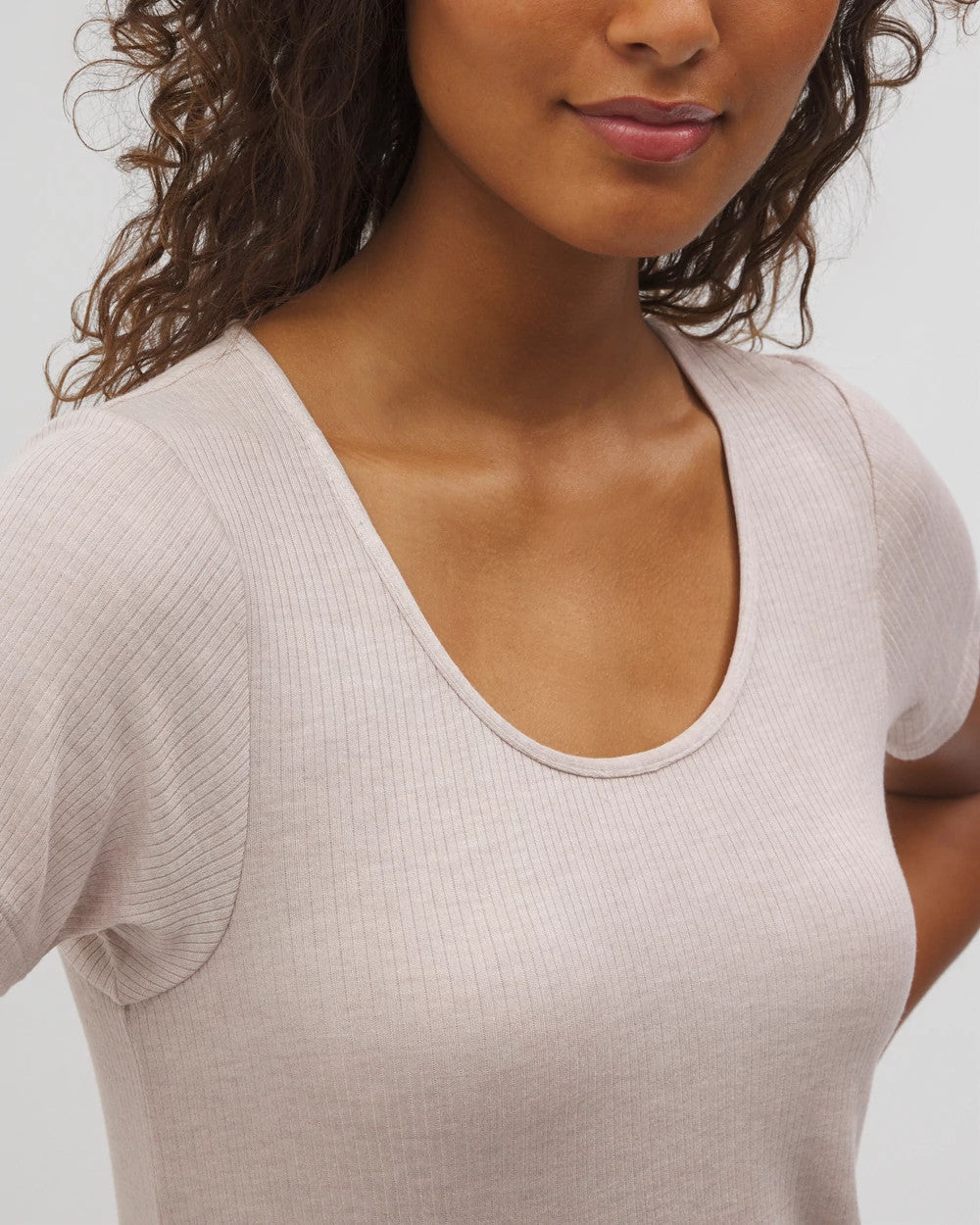HEATHER BARELY THERE - Lightweight Rib Knit Short Sleeve Pajama Tee