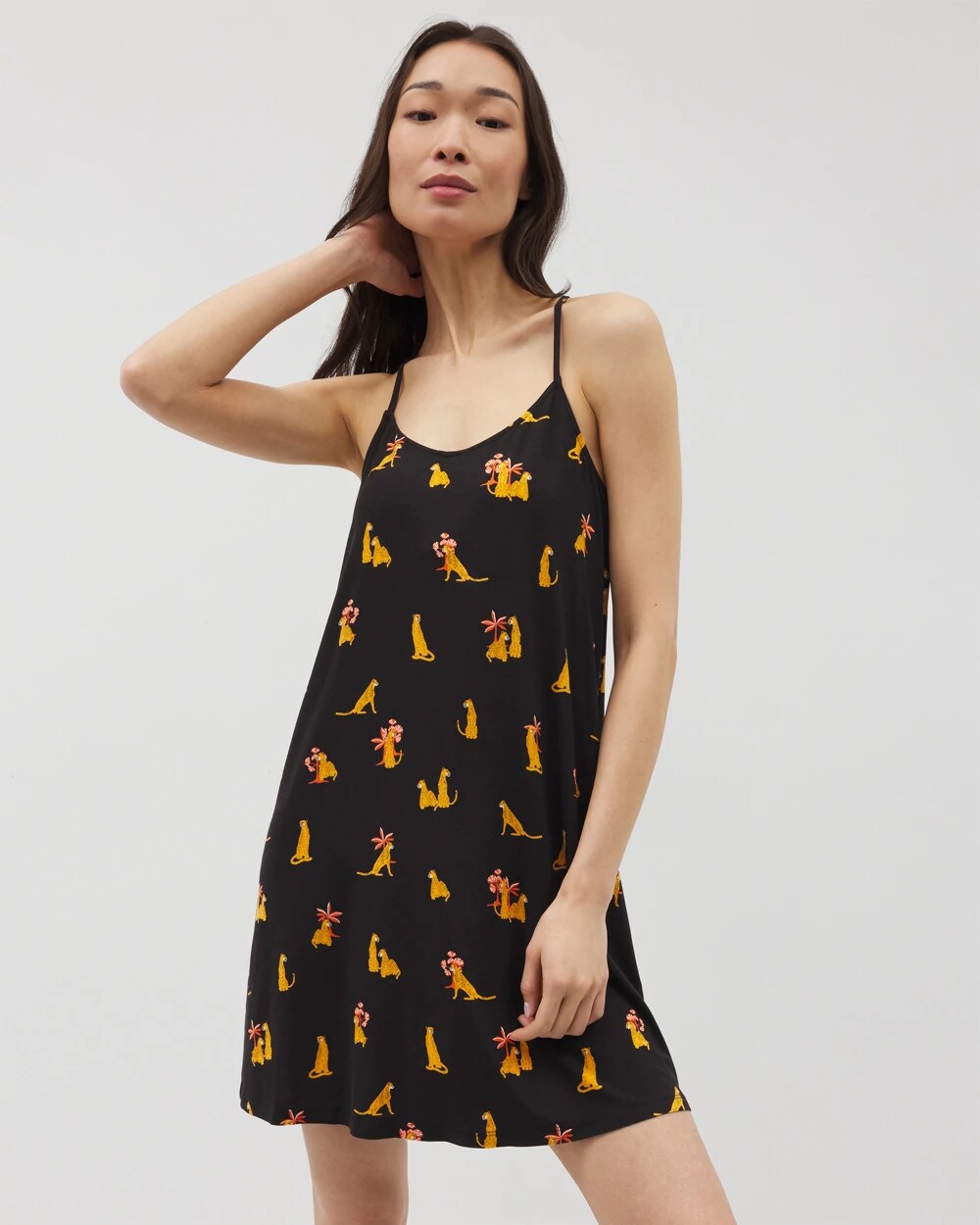 FELINE FUN MID BLK - Strappy Sleepshirt