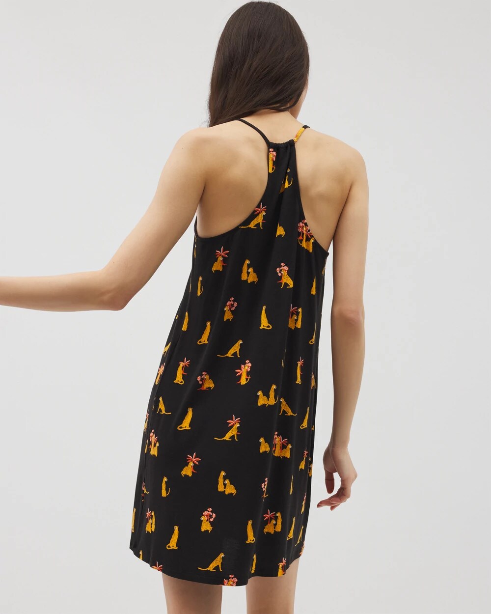FELINE FUN MID BLK - Strappy Sleepshirt