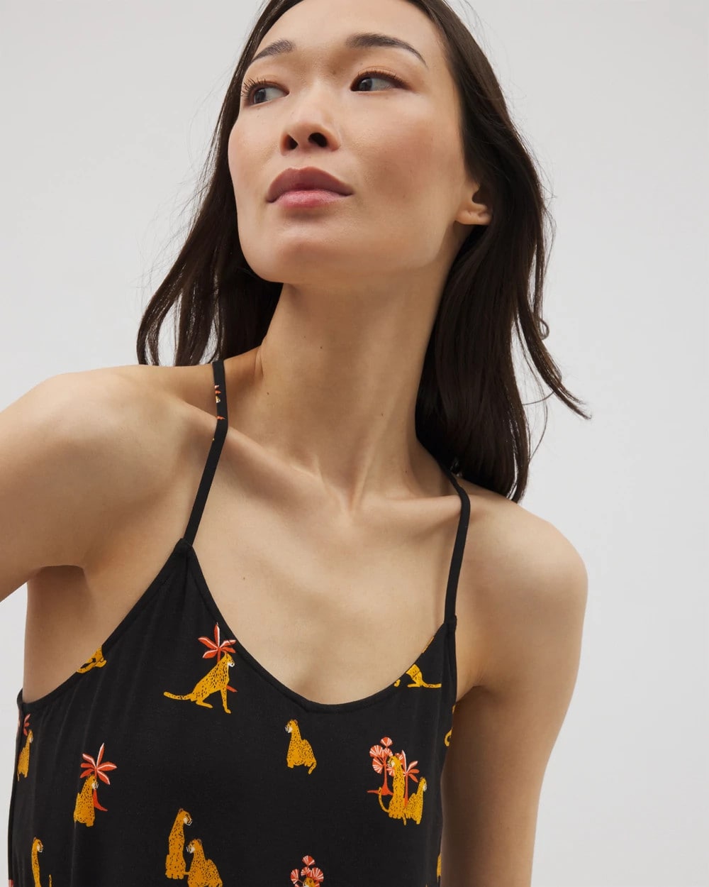 FELINE FUN MID BLK - Strappy Sleepshirt