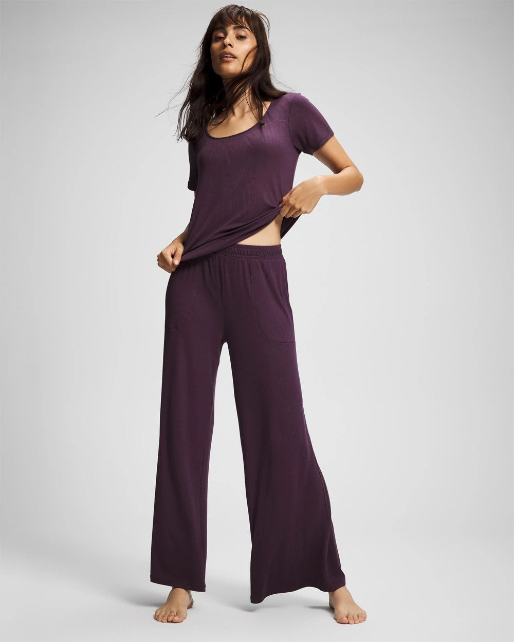 PLUM PERFECT - Lightweight Rib Knit Wide Leg Pajama Pants