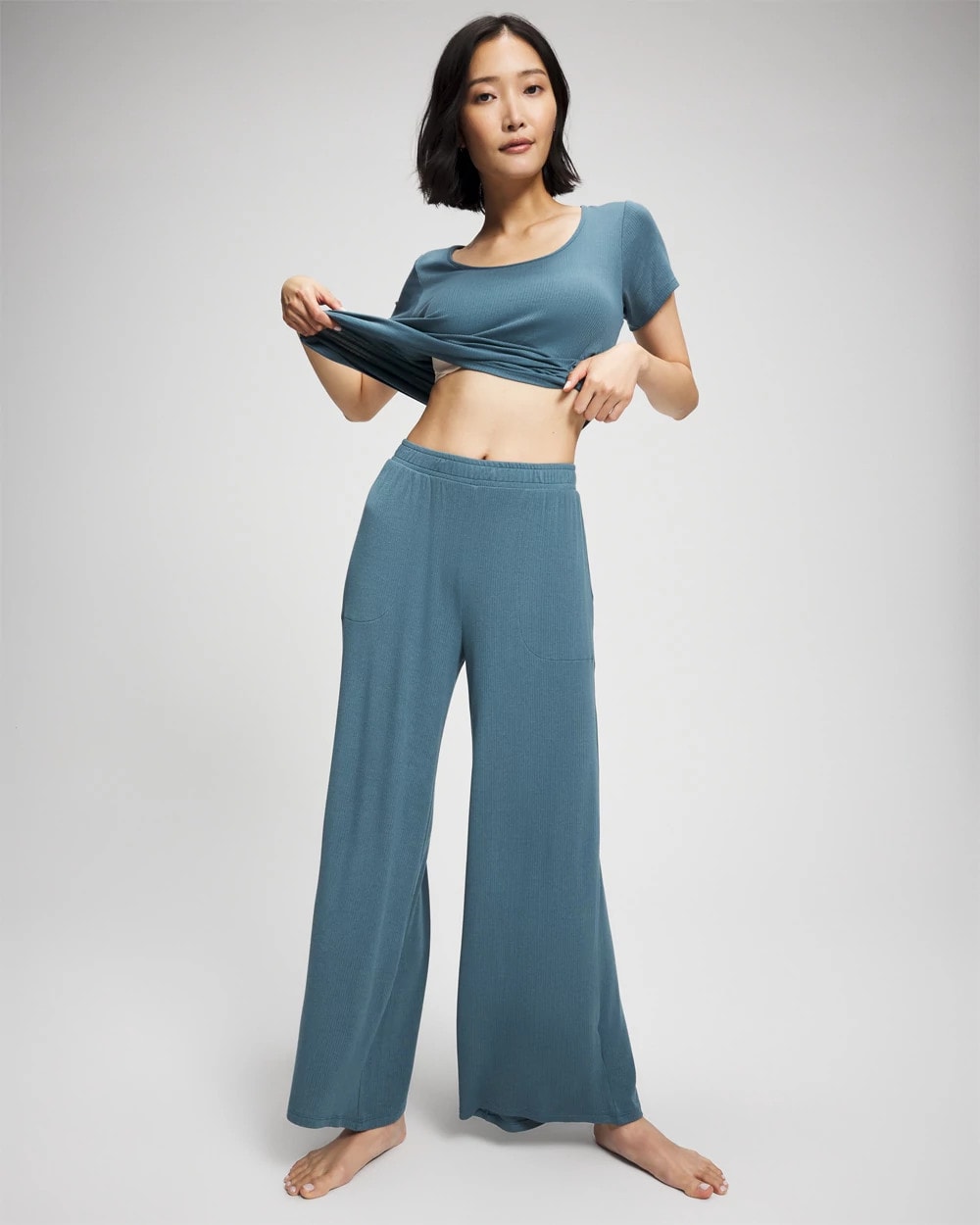TAPESTRY - Lightweight Rib Knit Wide Leg Pajama Pants