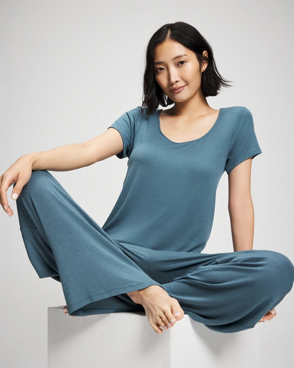 TAPESTRY - Lightweight Rib Knit Wide Leg Pajama Pants