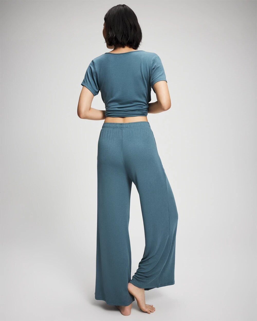 TAPESTRY - Lightweight Rib Knit Wide Leg Pajama Pants