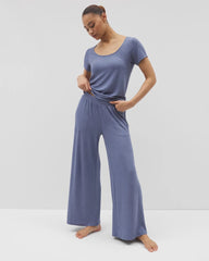 HEATHER DUSK - Lightweight Rib Knit Wide Leg Pajama Pants
