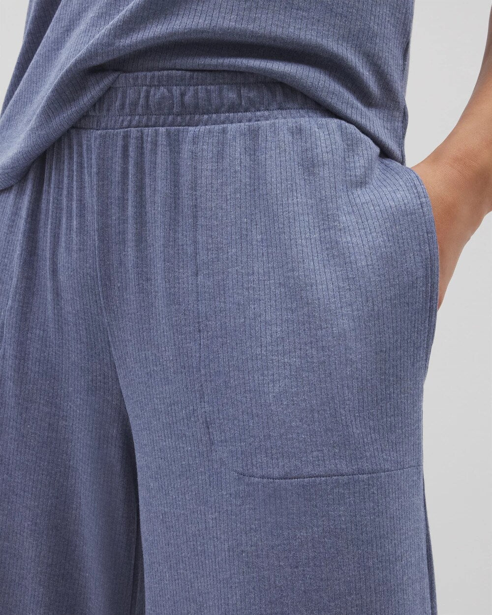 HEATHER DUSK - Lightweight Rib Knit Wide Leg Pajama Pants