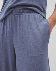 HEATHER DUSK - Lightweight Rib Knit Wide Leg Pajama Pants