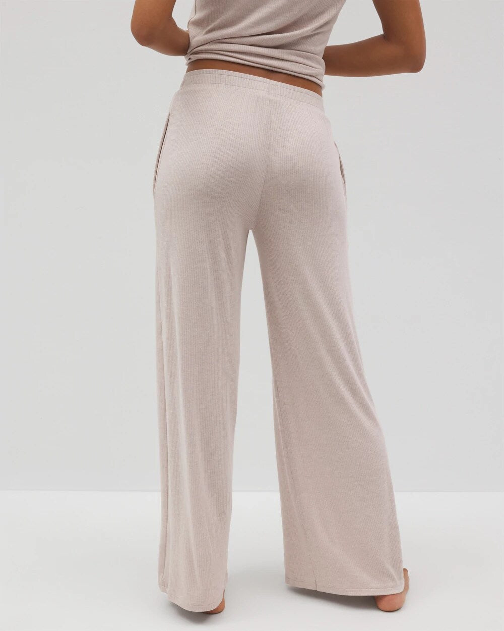 HEATHER BARELY THERE - Lightweight Rib Knit Wide Leg Pajama Pants