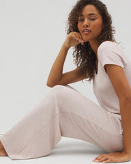 HEATHER BARELY THERE - Lightweight Rib Knit Wide Leg Pajama Pants