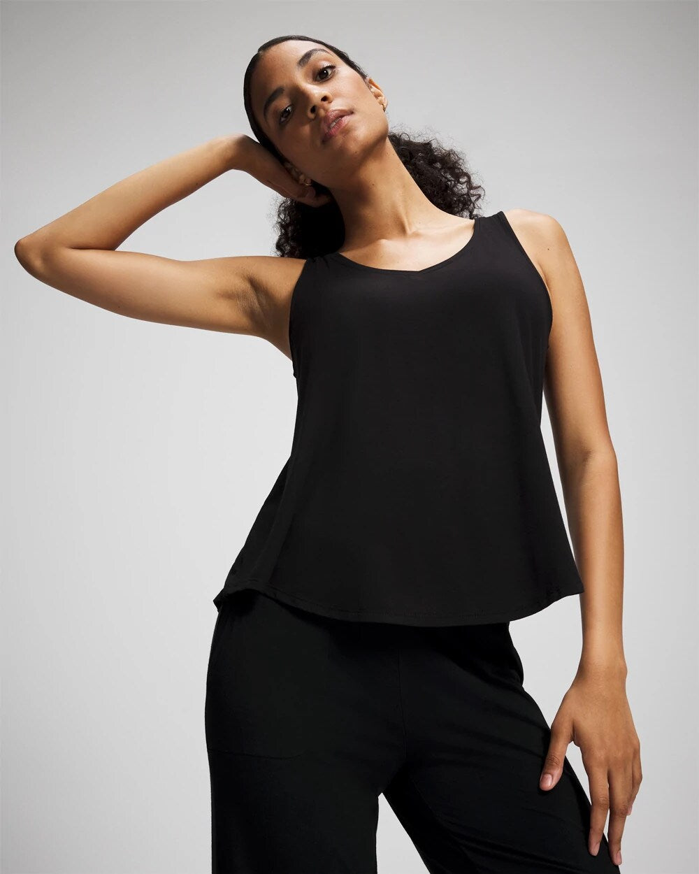 BLACK - V-Neck Pajama Tank