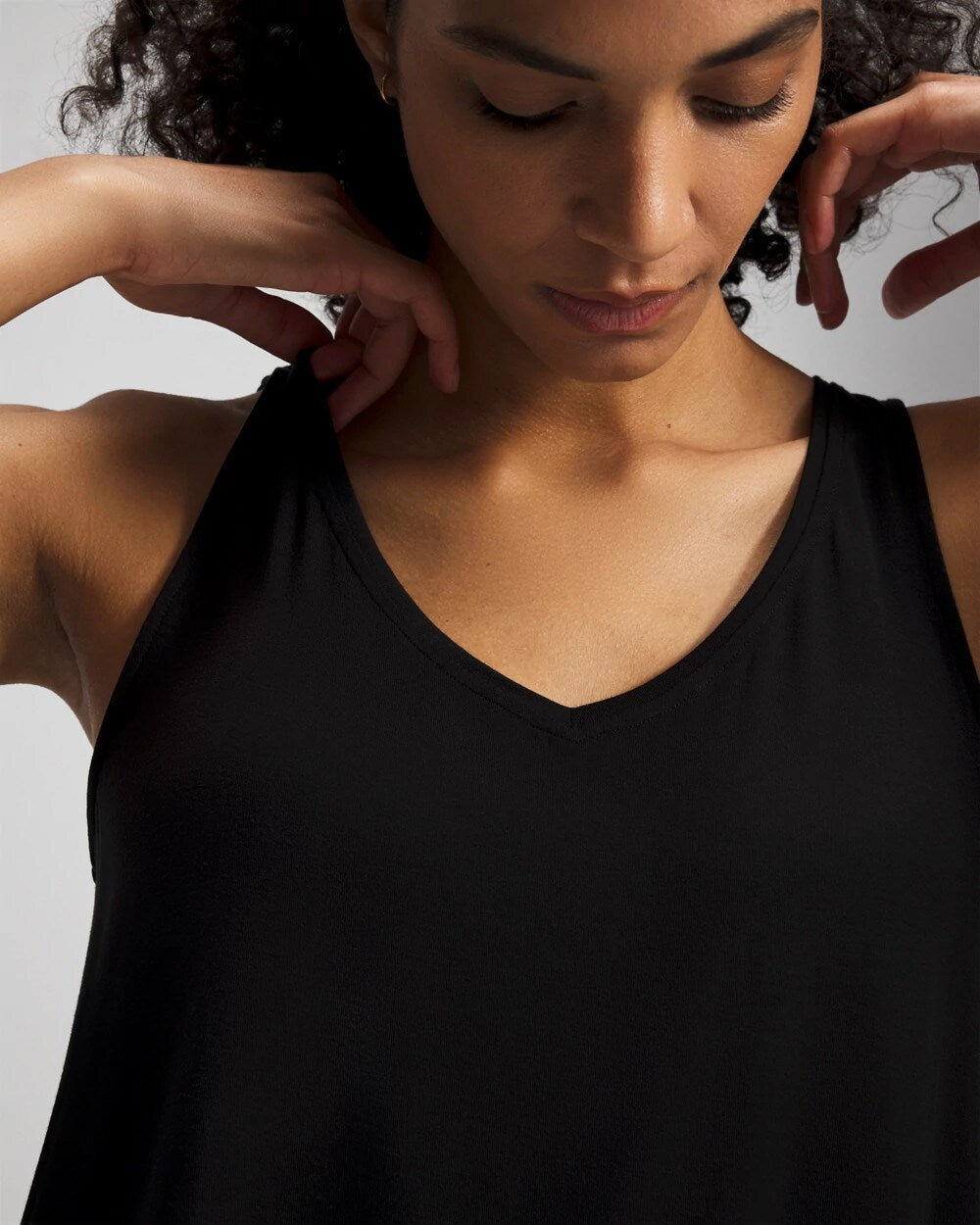 BLACK - V-Neck Pajama Tank