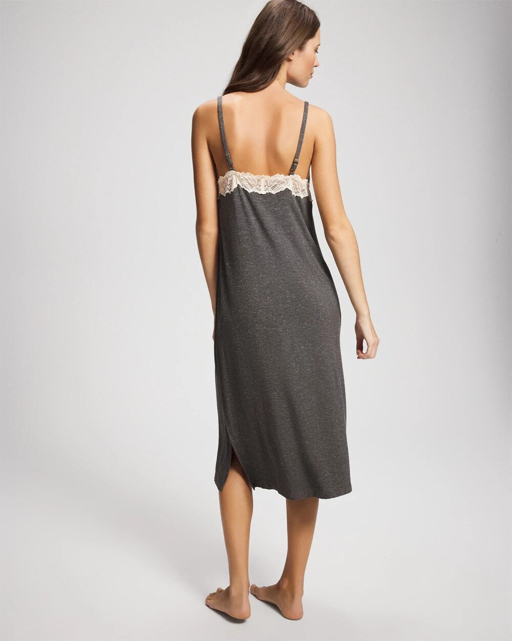 CHARCOAL HEATHER W/ SHINE - Lace Trim Chemise