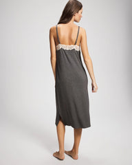 CHARCOAL HEATHER W/ SHINE - Lace Trim Chemise