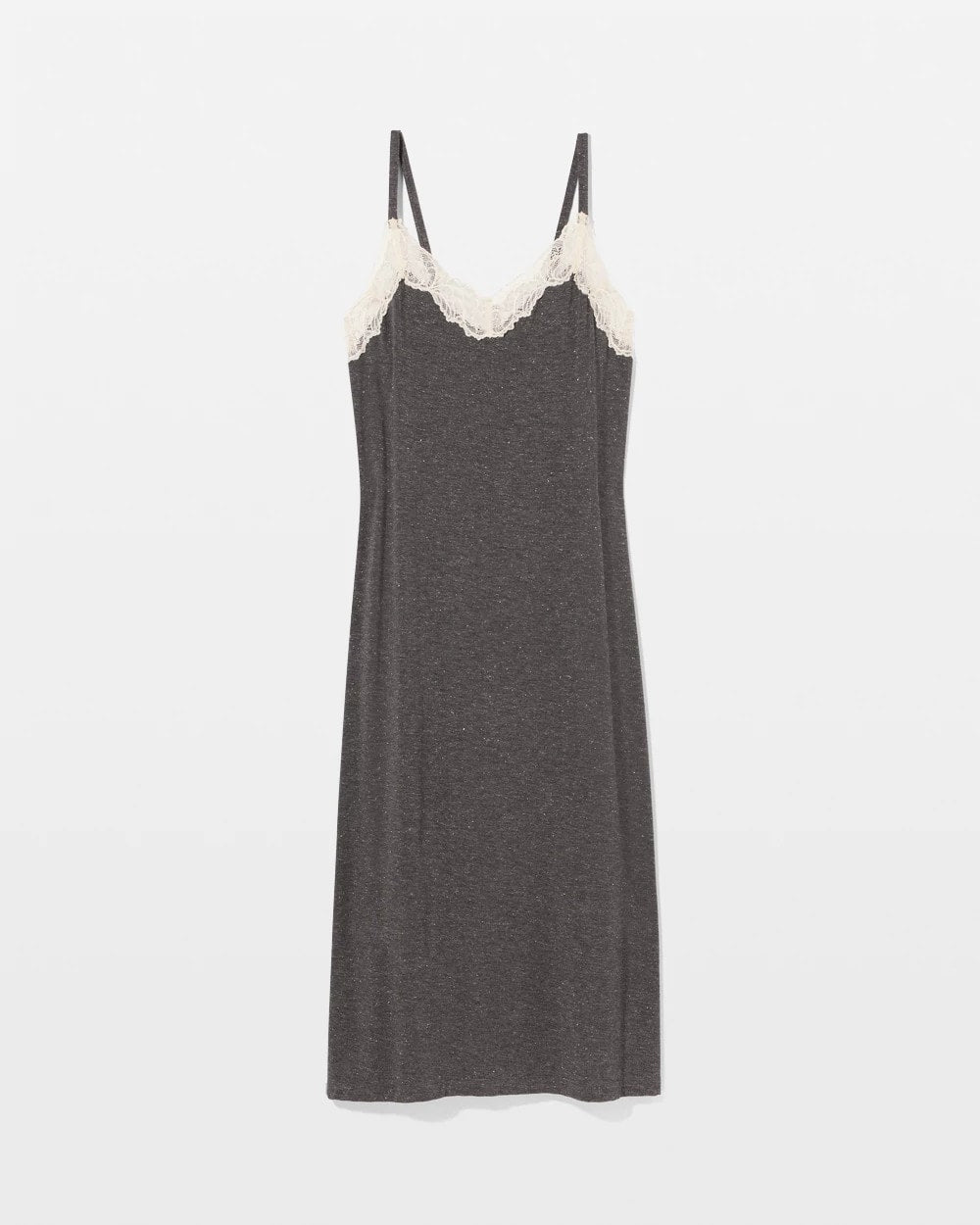 CHARCOAL HEATHER W/ SHINE - Lace Trim Chemise