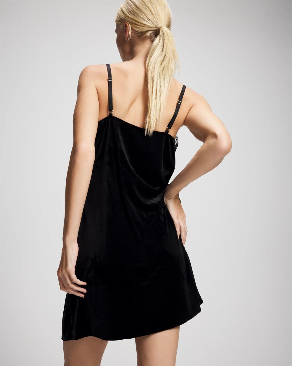 BLACK - Velvet Lace Trim Chemise