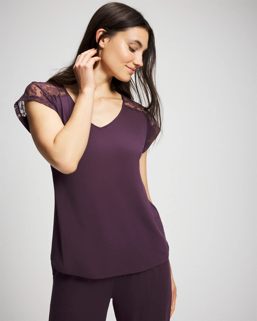 PLUM PERFECT - Short Sleeve Lace Pajama Tee