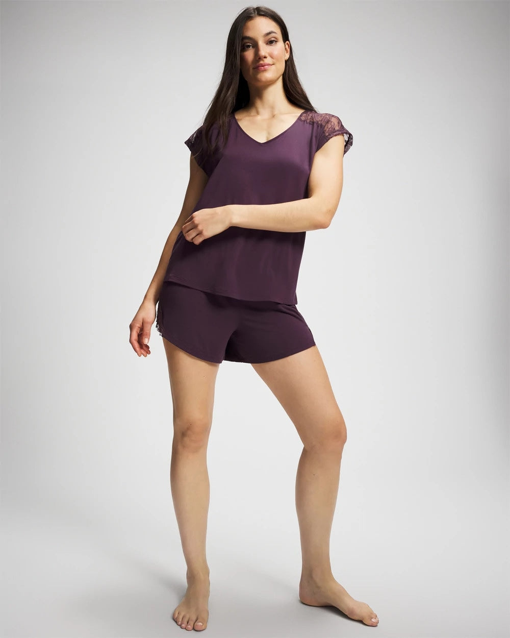 PLUM PERFECT - Short Sleeve Lace Pajama Tee