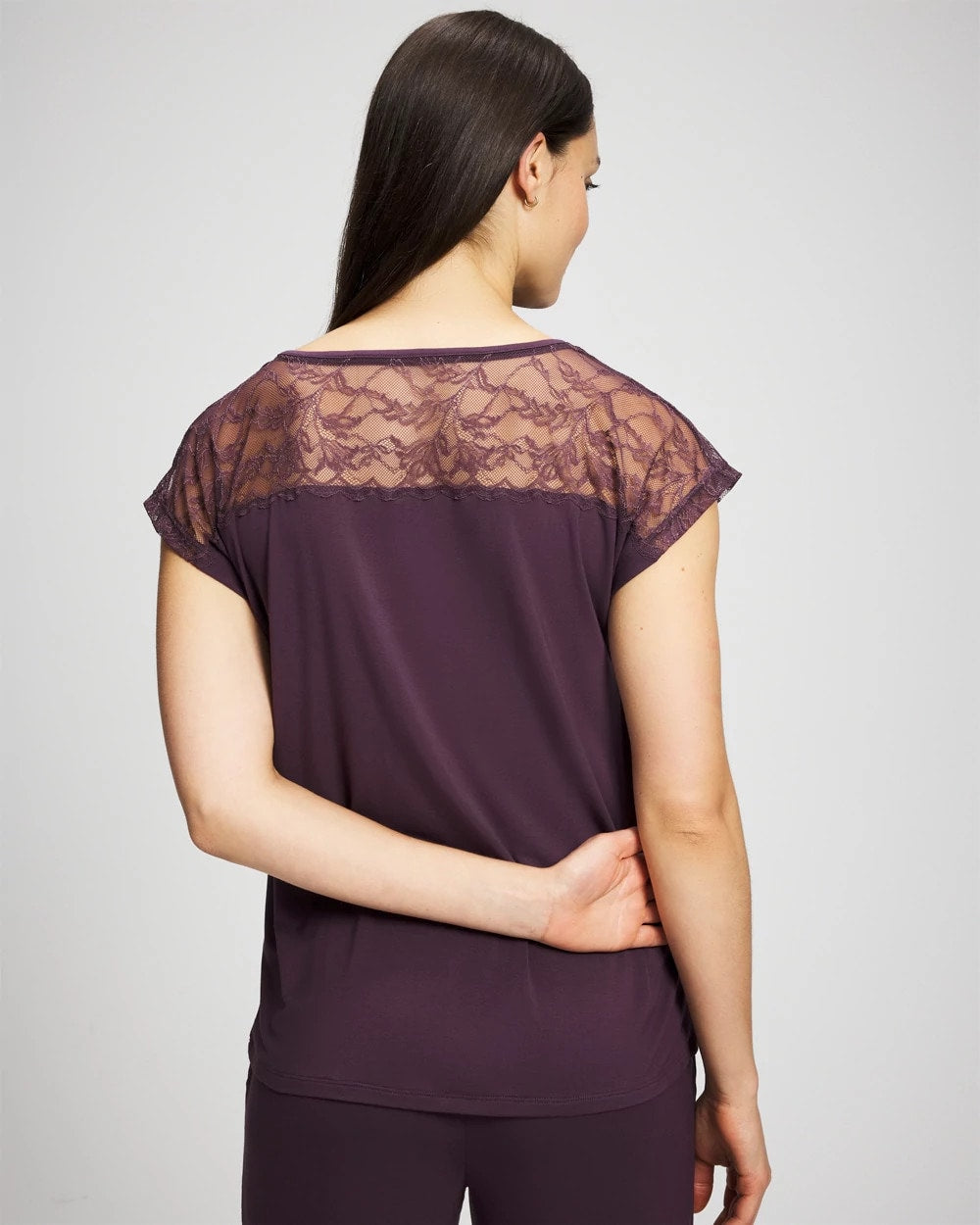 PLUM PERFECT - Short Sleeve Lace Pajama Tee