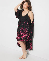 FLOATING HEARTS BDR BLK R - Lace Trim Chemise