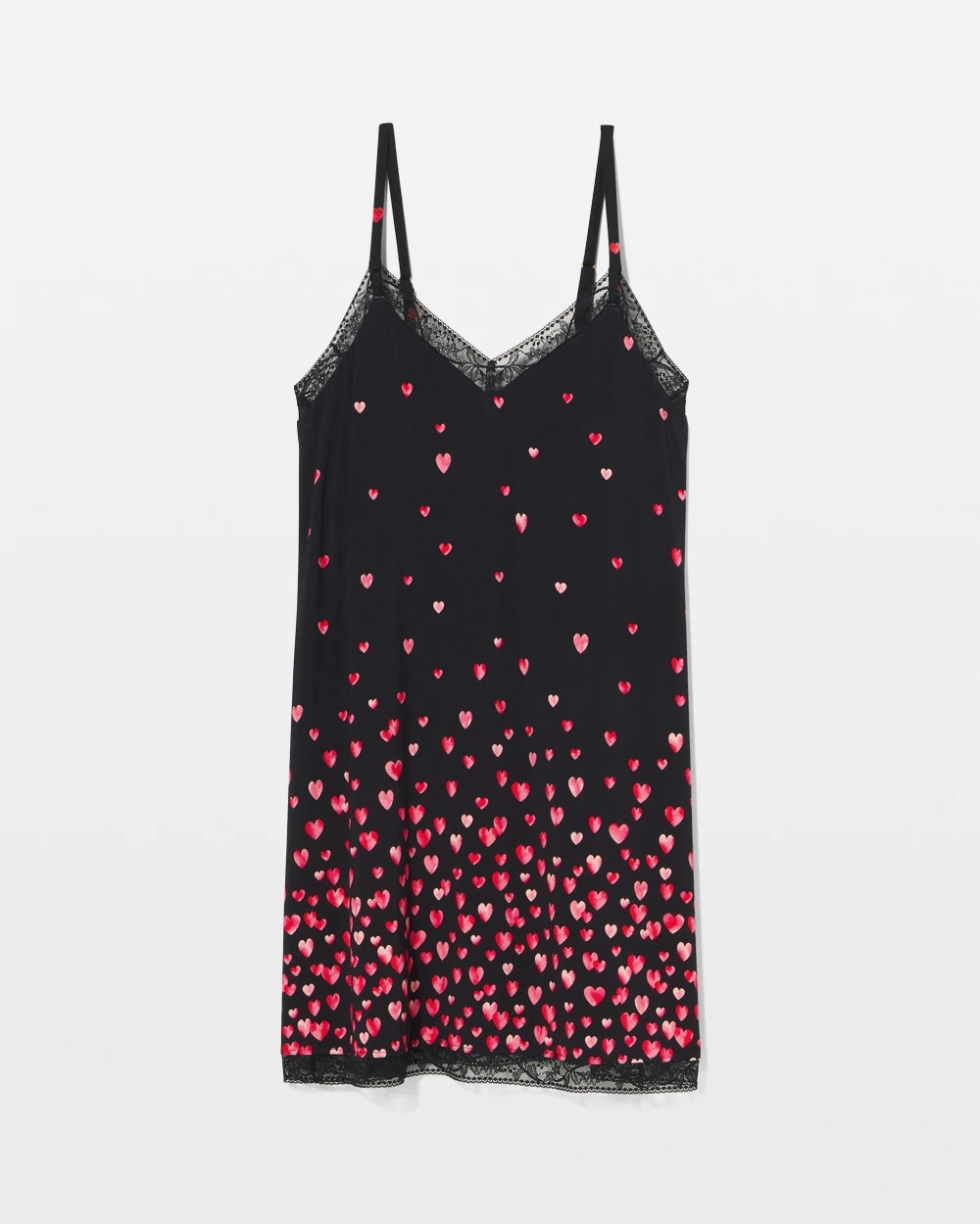 FLOATING HEARTS BDR BLK R - Lace Trim Chemise