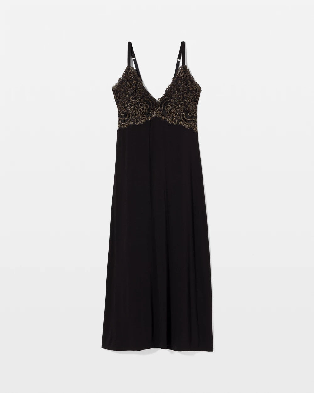 BLACK - Soft Support Lace Midi Nightgown