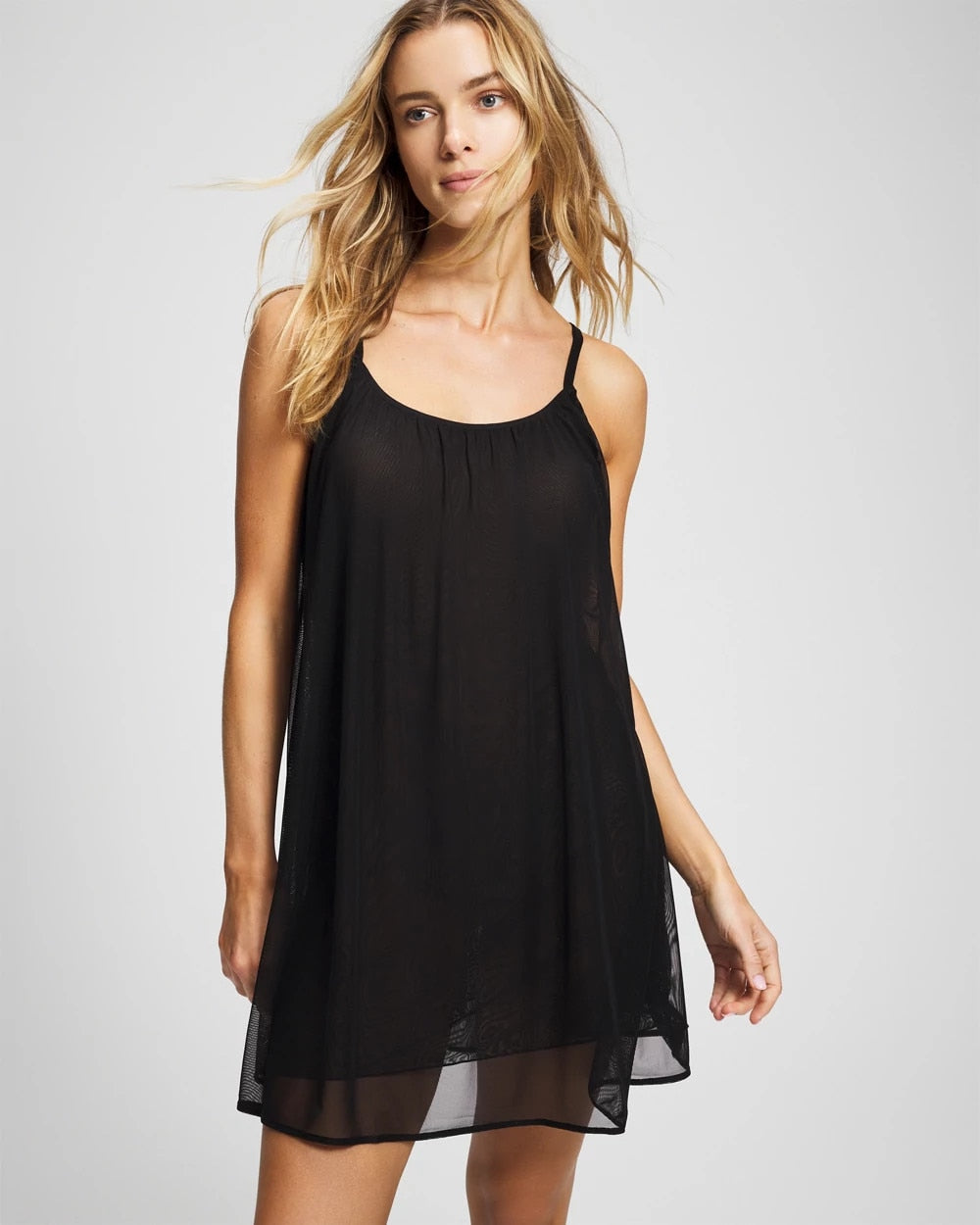 BLACK - Mesh Ruched Chemise